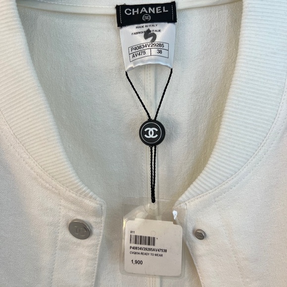 CHANEL Boutique, Bomber Jacket in White Linen and Gold Lurex, Size 38 - Picture 10 of 13